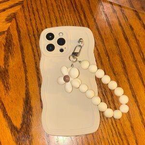 Cream Phone Case with Beaded Charm